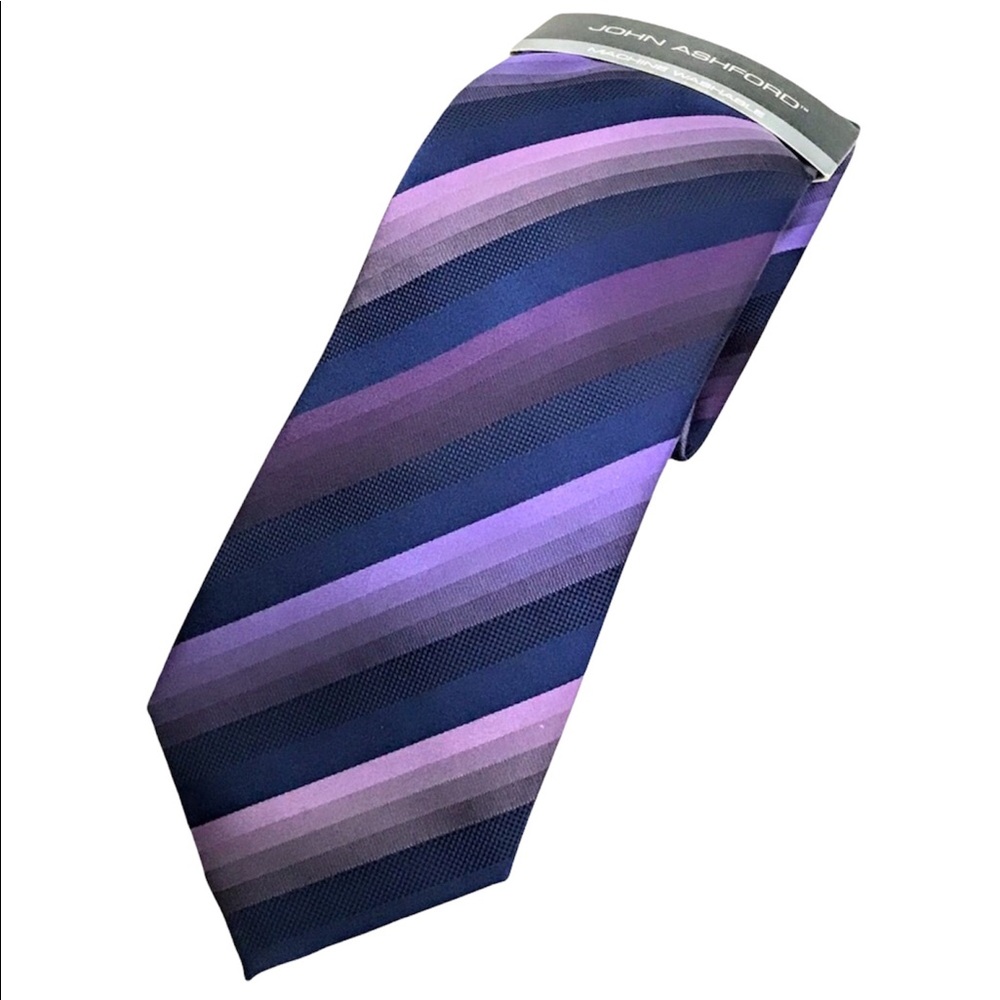 NWT Tie Washable Striped Polyester Purple Shades John Ashford